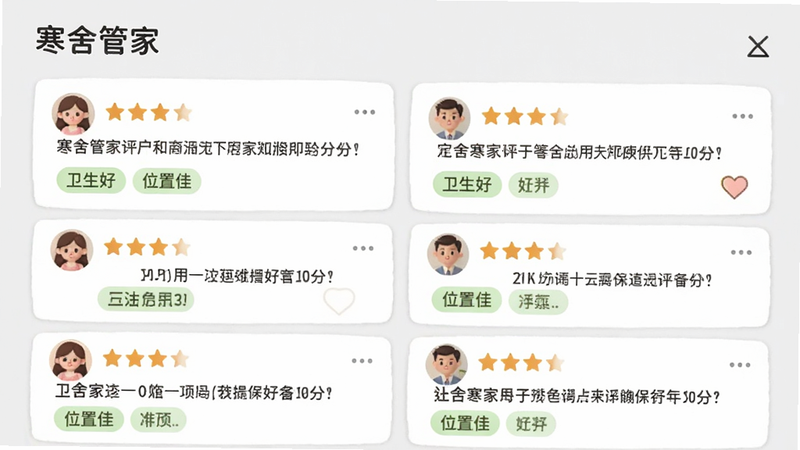 ������ܼҡ�App�����۹������棬չʾ�����û����ۿ�Ƭ�������Ǽ����֡��������ۼ���ǩ���硰�����á�����λ�üѡ���������ÿ�Ƭʽ���֣�����ǳ�ң����ֺ�ɫ�������ܰ�Ѻã�����������ϸ�ڷḻ