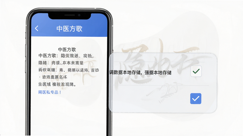 չʾ����ҽ���衱APP����˽Э��ҳ�棬��ѡ����ѡ�У�������͸����ǿ�����ݱ��ش洢�����רҵ�Ͻ���ϸ�����������ʸ��壬�ɾ��޶���Ԫ��