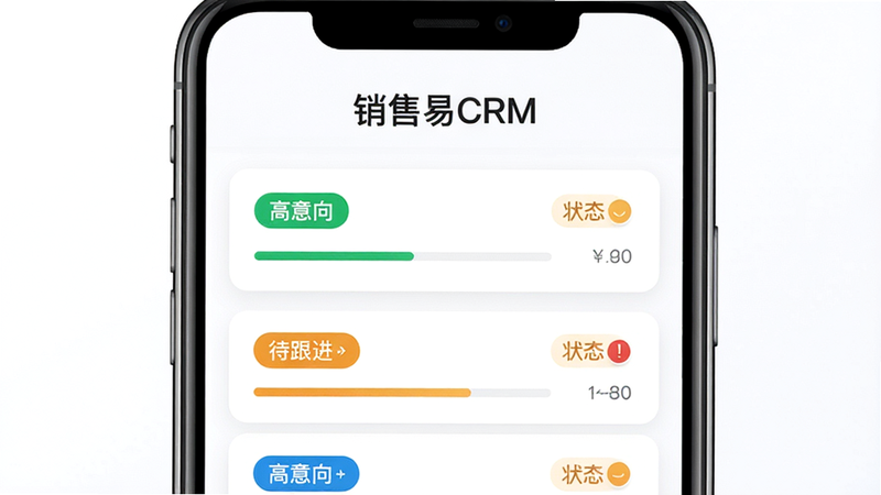 ������CRM�ֻ���������������ʾ��ͼ���ֻ���Ļ����չʾ��������CRM���������·��г�������в�ͬ��ɫ��ǩ�Ŀͻ��б���硰�����򡱡����������������������ֲ㣬�Ű���ÿ�Ƭʽ��ƣ�����Լ��Ч��ϸ��չʾ��������״̬ͼ�꣬���ʸ��壬�ɾ�����ɫ������Ϊ���׽���