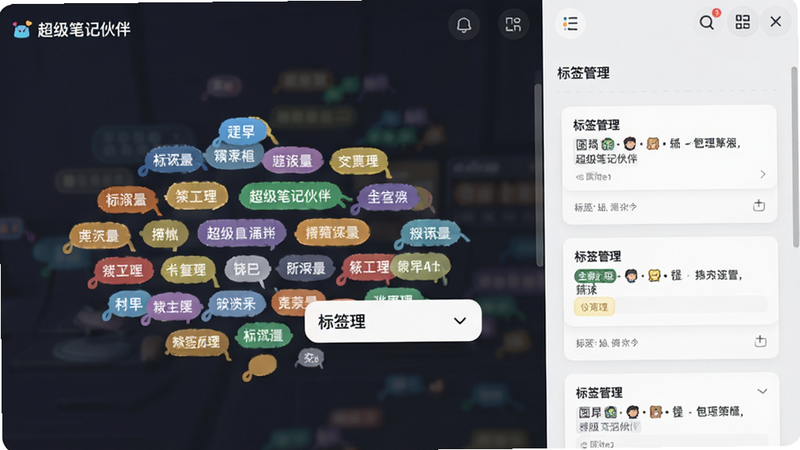 չʾ�������ʼǻ�顱�ı�ǩ�������棬����Ϊ��ɫ��ǩ����ʼǿ�Ƭ�б����������ҷ������Ű��������򣬷�����¼�Լ��ϸ����ʾ��ǩɸѡ�����˵��������������ɾ����޶���Ԫ�أ����ְ�������ǩ������