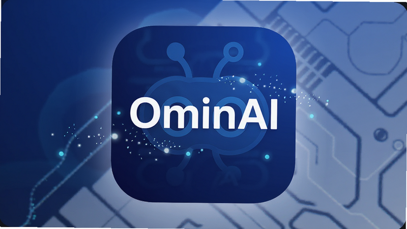 ����Ϊ OminAI Ӧ��ͼ�꣬���־��У�����Ϊ����ɫ����Ƽ��б������Ű����ִ������Ϊ��ƽ����ƣ�ϸ�ڴ���΢������Ч�������ʸ��壬�ɾ����޶���Ԫ�أ�����