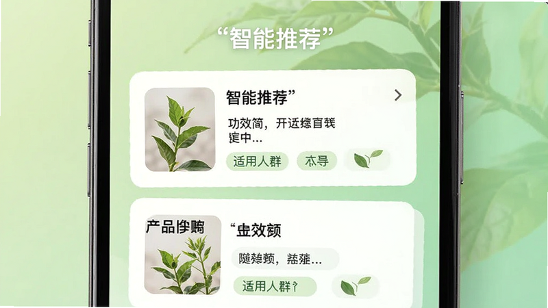 ����Ϊ�ֻ�����չʾ�Ƽ��б�������Ϊ��Ƭʽ���У�ÿ�ſ�Ƭ������Ʒ���ơ���Ч������������Ⱥ��ǩ�����������Ȼ��ϸ��Ϊ��͵���ɫ���䱳�����������������ּ�����