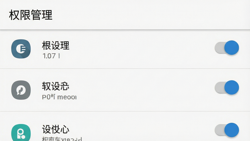安卓手机设置界面截图风格图,显示应用权限管理页面,布局为列表形式,排版清晰,风格系统原生UI,细节包含开关按钮、权限图标、白色背景,画质清晰,干净,无多余元素,文字为