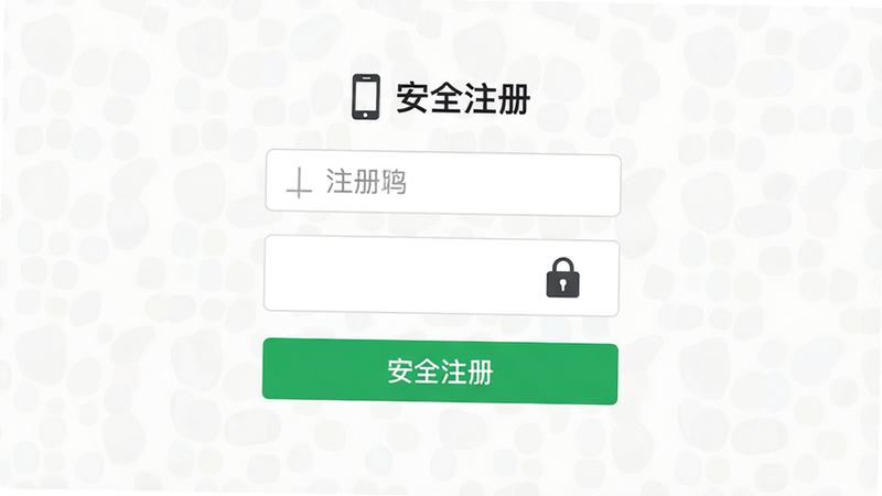 注册登录界面设计图,主体为输入框与验证码按钮,布局居中对称,排版简洁现代,风格扁平化,细节包含手机图标、锁形图标、绿色主按钮,画质高清,干净,无多余元素,文字为
