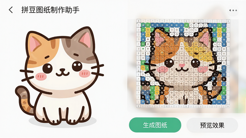 ����Ϊ��ƴ��ͼֽ�������֡���׿APP����չʾ�����������������ʾһ�ſɰ��Ŀ�ͨè��ͼƬ���Ҳ��Ӧ���ɲ�ɫ����״��ƴ��ͼֽ���ײ��С�����ͼֽ������Ԥ��Ч�������ܰ�ť���Ű����ִ����������������ϸ�ڴ������������ľ�׼�ȣ����ʸ��壬�ɾ����޶���Ԫ��