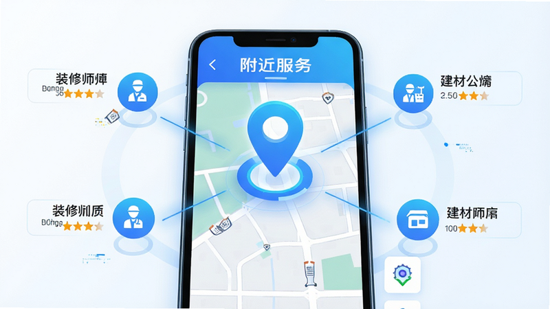 һ�ŵ�ͼ��λ����ʾ��ͼ������Ϊ�ֻ���Ļ�ϵĵ�ͼ���棬������һ����Ŀ�Ķ�λͼ�꣬��Χ���������ɴ���װ��ʦ���ͽ��ĵ��Сͼ�꣬���ֳʷ���״�����Ƽ���ǿ��ɫ��Ϊ���׽��䣬ϸ����ʾ��������֣������������ɾ���࣬���֡��������������ɼ�