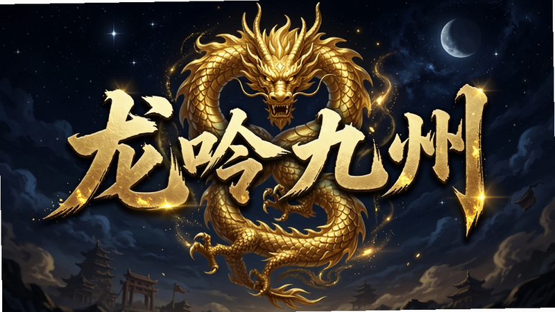 主体为游戏活动宣传海报风格,布局中央为金色龙形图腾,排版居中对称,风格为华丽玄幻,细节展现龙鳞纹理与光芒特效,画质高清,文字显示