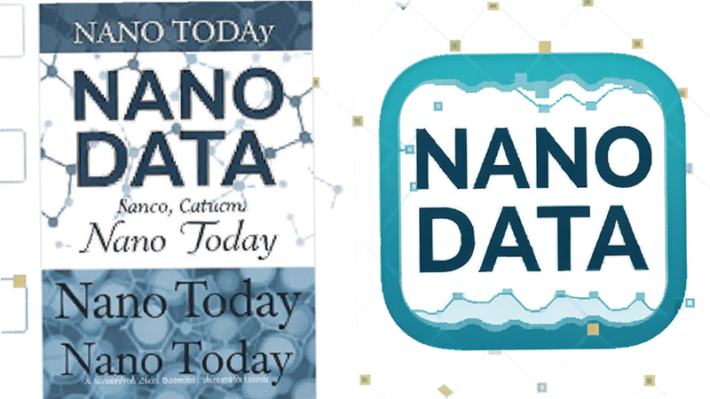主体为对比图,左侧为学术期刊封面风格,右侧为NANO DATA应用图标,布局左右分割,排版对称,风格为信息图表,细节包含文字标签区分两者,画质清晰,干净,无多余元素,文字