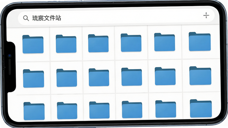 生成一张展示“琉宸文件站”应用主界面的高清图片,主体为安卓手机屏幕,布局为简洁的网格状文件列表,排版整齐,风格为现代扁平化设计,细节包含清晰的文件夹图标与搜索栏,画质高清,干净,无多余元素,文字加引号“琉宸文件站”