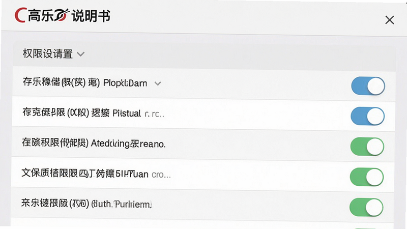 主体为“高乐高说明书”的权限设置界面,布局显示权限列表,排版清晰,风格系统原生,细节突出存储权限开关,画质清晰,干净界面,无多余元素