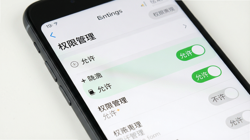 主体为手机设置界面,展示权限管理页面,布局为列表形式,高亮显示“允许”状态,风格为系统原生UI,细节清晰,画质高,干净,无多余元素,文字显示为“权限管理”
