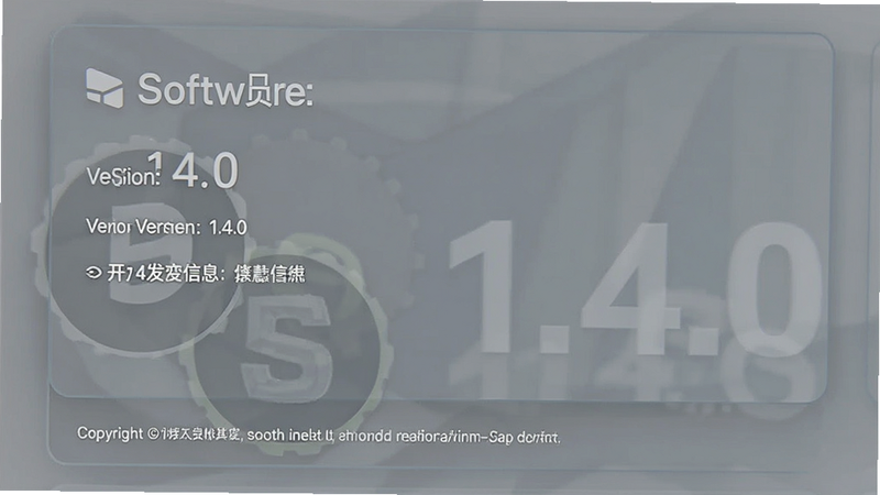 主体为软件关于页面,显示版本信息1.4.0及开发者信息,布局简洁,风格透明化,细节包含版权说明文字,画质高清,干净,无多余元素
