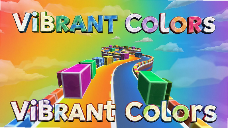 主体为Color Run 3D游戏内赛道场景,布局展示蜿蜒的3D道路,背景为渐变天空,风格抽象艺术,细节展现色彩斑斓的几何块状障碍,画质鲜艳,干净无多余元素,文字