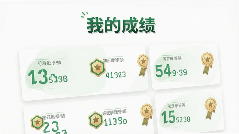 ����Ϊ�ɼ�����ҳ�棬����Ϊ��Ƭʽ�б����Ű������ˣ�����ɫ������ɫ��׺��ϸ�ڰ�������ķ������ֺ͵ȼ����£����ʸ��壬�ɾ����޶���Ԫ�أ�����Ϊ���ף����֡��ҵĳɼ���������Ŀ