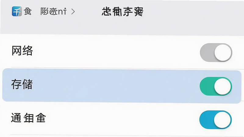 手机设置界面截图,显示灵思千答的权限管理页面,重点高亮显示网络、存储和通知权限开关,背景为白色,布局列表式,排版清晰,风格系统原生UI,细节处有开关的滑动状态,画质清晰,干净,无多余元素