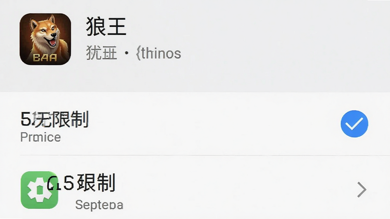 手机设置界面截图,显示《狼王》应用的电池优化选项,布局为列表式,排版清晰,风格系统原生,细节包含“无限制”勾选状态,画质清晰,干净,无多余元素