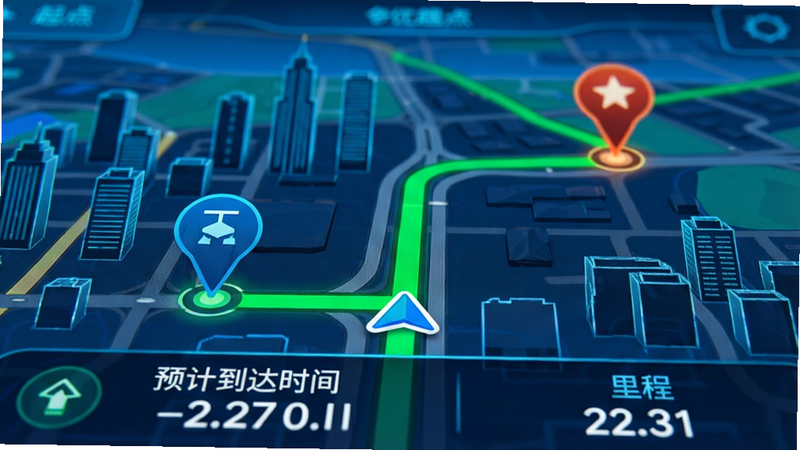 ������ͼ������д����ʾһ����ɫ������·�ߣ�·���ϱ�ע�������յ�ͼ�꣬��Χ�г��н�������������ײ��С�Ԥ�Ƶ���ʱ�䡱�͡���̡���ʾ���Ƽ���ǿ��ɫ��������ϸ��������������Ԫ��