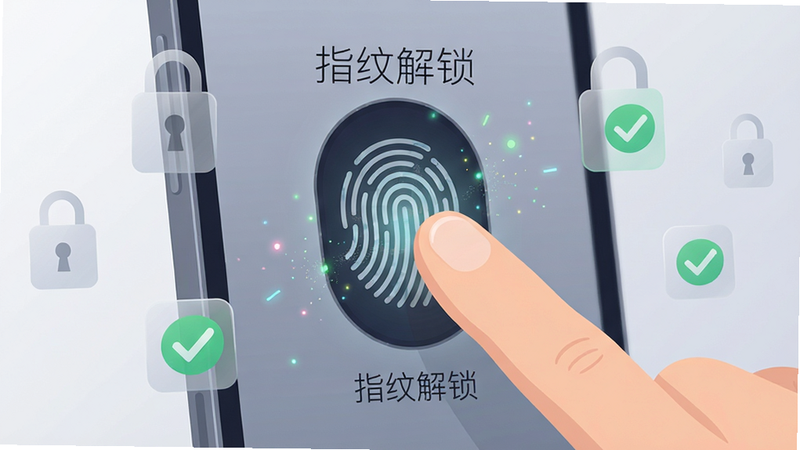 ����Ϊ�ֻ�ָ��ʶ�𴫸�����д����ָ������������ָ��ͼ���ϣ�����Ϊ��͵�ǳ��ɫ���䣬��ΧƯ���ż�����͸��������ͼ�����ɫ�Թ����ţ���ʾ��֤�ɹ������־۽������Ļ��������Ű�����ִ�UI��ƸУ����Ϊ��ƽ���廭��ϸ�ڴ���ϸ΢��������Ч�������������ɾ���������֡�ָ�ƽ�������ϸ���ֳ���