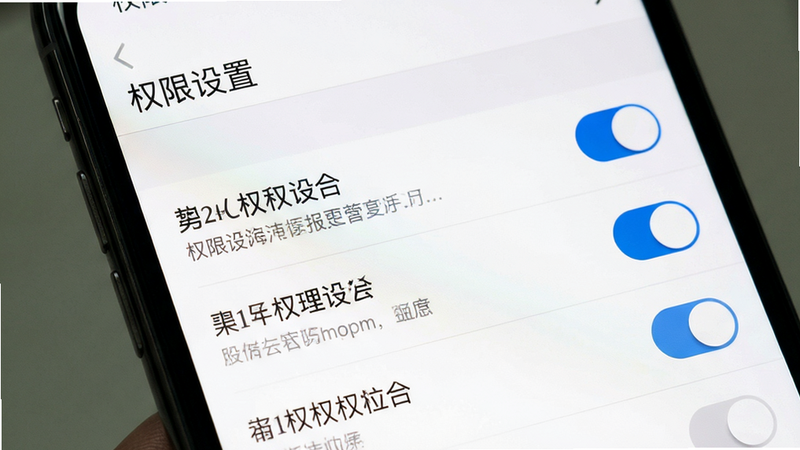 主体为手机设置界面截图,布局聚焦于权限管理列表,排版清晰,风格为系统原生UI风格,细节包含权限开关的选中状态与描述文字,画质清晰,干净,无多余图标,文字显示