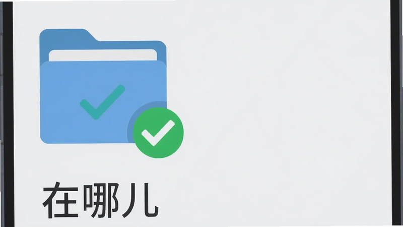 主体为一个文件夹图标正在保存数据,背景是浅灰色的手机界面,布局左对齐,风格为扁平化设计,细节包含绿色的对勾标记表示保存成功,文字