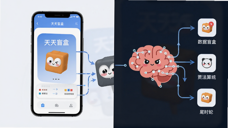 չʾ������ä�С�APP�Ƽ��㷨ԭ����ʾ��ͼ������Ϊ�ֻ����������Ӵ��Ե�ͼ�꣬�������ҶԳƣ��Ű�����������ƽ����ƣ�ϸ��չʾ���������������������ɾ��޶���װ��
