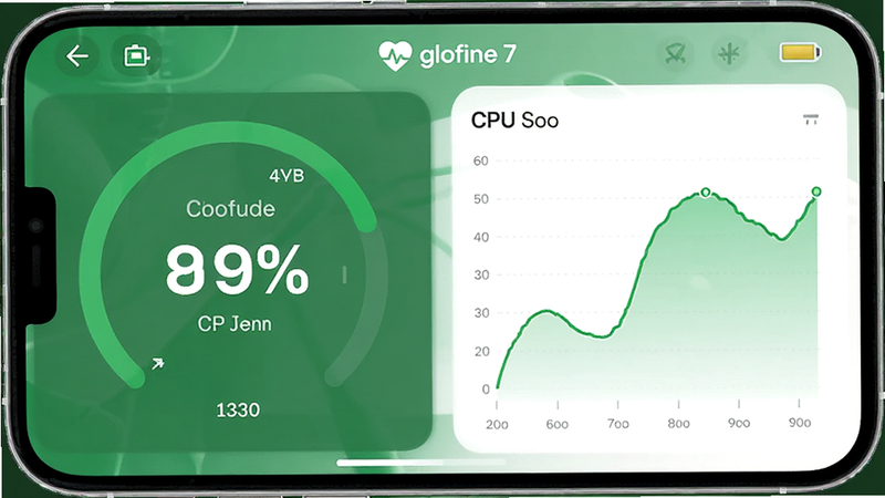 ����glofine7��̨���еĵ���Դ�������ԣ�����Ϊ�ֻ������CPU����Ǳ��̣����������ʾ�����ٷֱȣ��Ҳ���ʾCPUռ�������ߡ��Ű����ݿ��ӻ���񣬷����ɫ����ɫ����ϸ�ڰ���ƽ�����������ƣ����ʸ߱��棬�ɾ��޸���Ԫ��