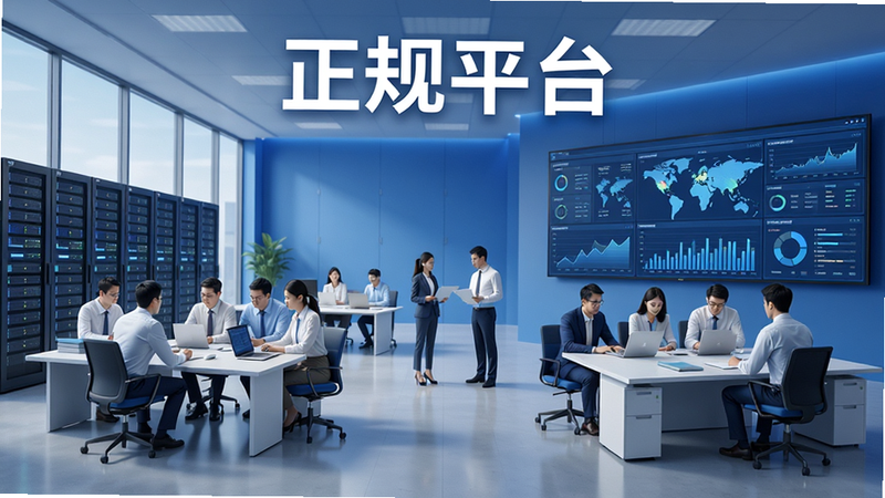 主体为公司办公环境或服务器机房概念图,布局展现现代化办公空间,排版大气,风格为商务蓝,细节展示团队协作与数据屏幕,文字包含