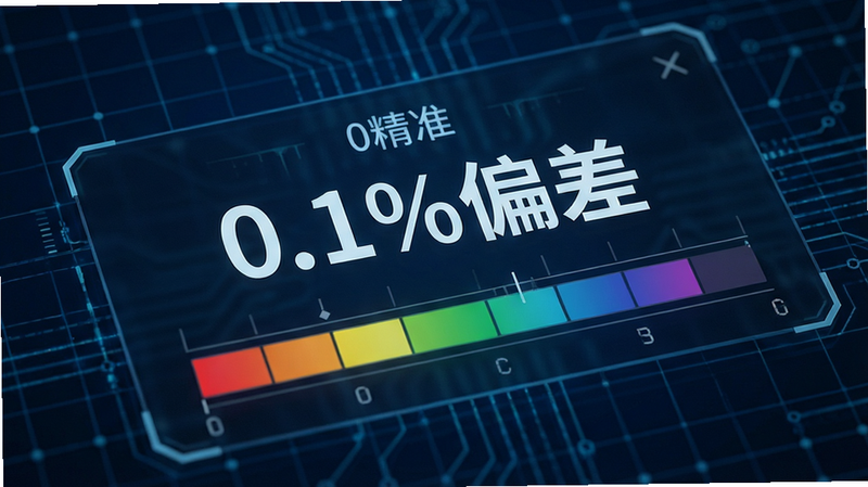 主体为软件功能特写,展示音高偏差数值与彩色指示条,布局居中,强调“精准”概念,背景为深蓝色科技感网格,文字清晰显示“0.1%偏差”,风格科技专业,细节精致,8K分辨率,无多余装饰