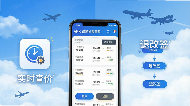 һ��չʾ���û�Ʊ���App���Ĺ��ܵ�����ͼ������Ϊ�ֻ���Ļ��ʾ�����б����棬����Ϊ������ƺͷɻ���Ӱ�����ֲ������ҷ��������ͻ����ʵʱ��ۡ�ͼ�꣬�Ҳ�չʾ���˸�ǩ�����̣����Ϊ�ִ���Լ�Ƽ��磬ϸ�ڰ���������UI��ť�͸߶Աȶ����֣�����8K���ɾ��޶���Ԫ��