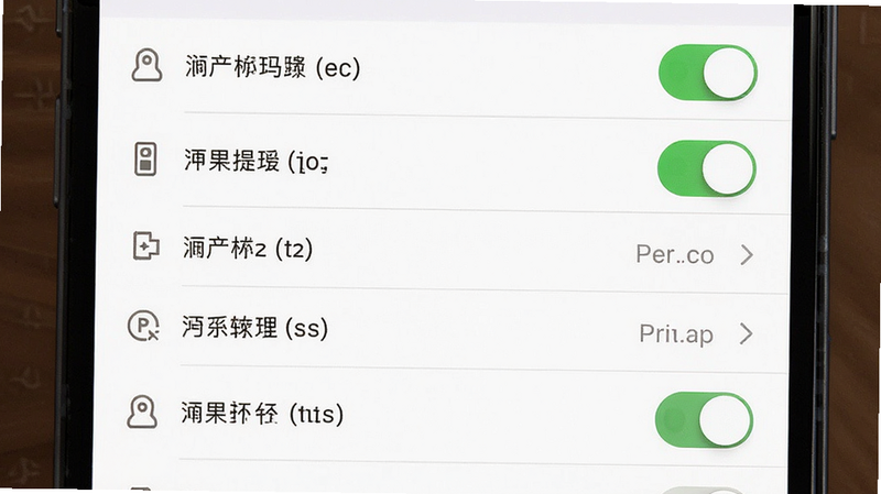 教程示意图,主体为手机设置界面截图风格,布局为列表式,排版清晰,风格系统原生感,细节包含开关按钮和权限图标,画质清晰,干净,无多余元素