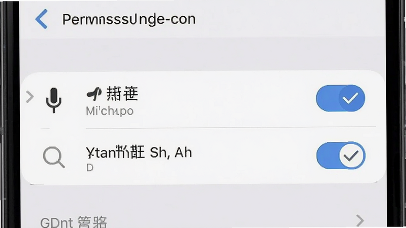 生成一张手机设置界面的截图预览图,主体为权限管理页面,高亮显示麦克风、存储权限选项,布局清晰,风格简洁明了,细节展示勾选状态,画质清晰,干净无多余元素