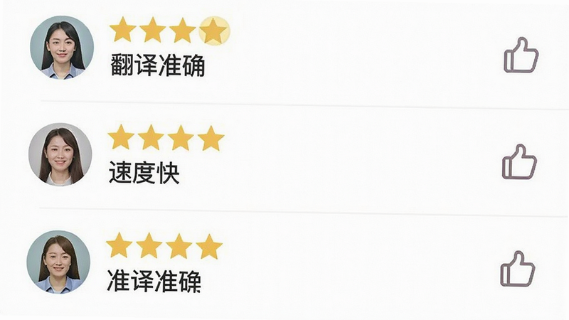生成一张用户评价界面预览图,主体为五星好评列表,显示多个用户头像和好评文字