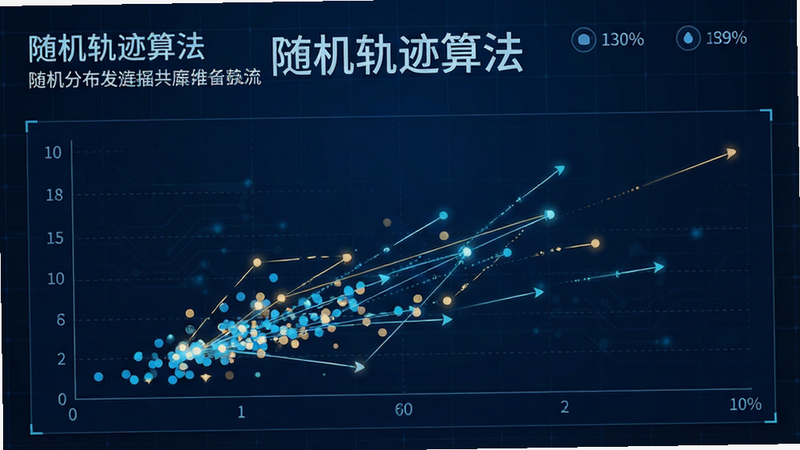 主体为数据可视化图表,展示随机分布的点击点位,背景为深蓝色科技网格,图表中包含文字“随机轨迹算法”,布局为上下结构,上方为说明文字,下方为散点图,排版清晰,风格专业数据风,细节处有连线动画,画质高清,干净无杂乱线条