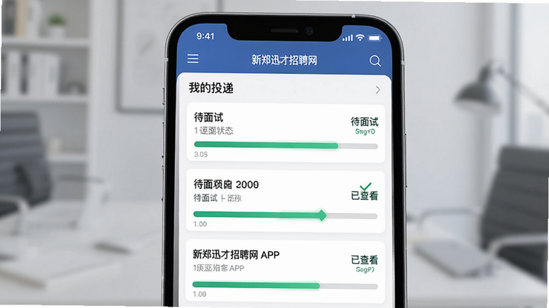 �ֻ�Ӧ�ý��棬չʾ��֣Ѹ����Ƹ��APP�ġ��ҵ�Ͷ�ݡ�ҳ�棬�б���ʾ���ְλ��Ͷ��״̬���硰�����ԡ������Ѳ鿴�������н�����ָʾ���������룬��������Լ��ϸ�ھ��£������������ɾ����޶���Ԫ��
