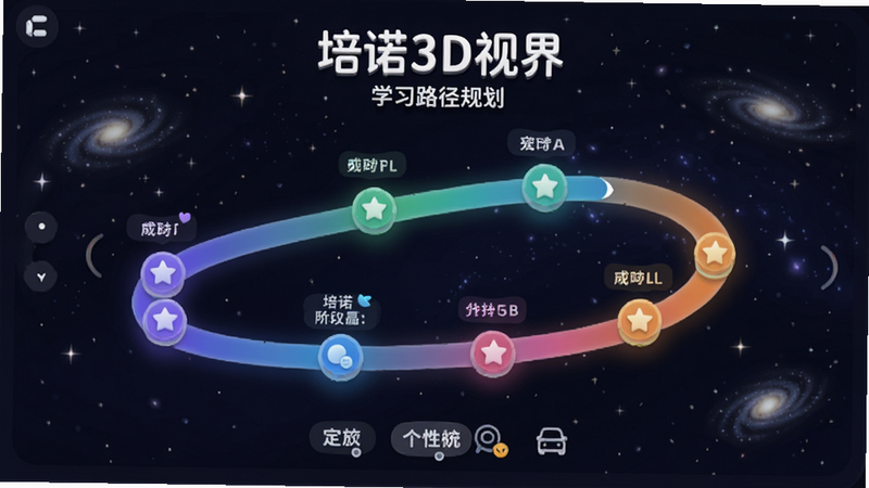 ��ŵ3D�ӽ� ѧϰ·���滮ҳ�棬չʾһ�����ѵĽ�����������ֲ��Ų�ͬ��ɫ�Ľڵ㣬������ͬ��ѧϰ�׶κͳɾͣ��������ǿ�ͼ����������Ƽ�����ˣ�ͻ�����Ի����Ƶĸ���