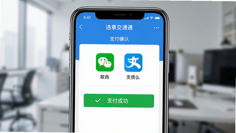 ����Ϊ�ֻ�֧�����棬��ʾ��Υ�½�ͨͨ��APP�ڵ�֧��ȷ��ҳ�����־��У����Ϊ�������磬ϸ�ڰ���΢����֧����֧��ͼ�꣬�Լ���ɫ�ġ�֧���ɹ����Թ������ʸ��壬�ɾ����޶���Ԫ�أ�������ʾ�����߽ɷѡ�