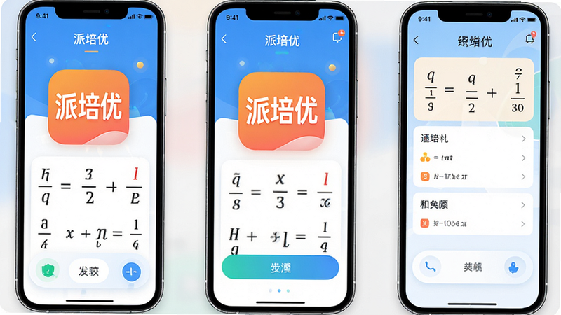 派培优APP界面全景展示,主体为手机屏幕,布局清晰,排版整洁,风格现代简约,细节丰富,画质高清,干净,无多余元素,文字显示