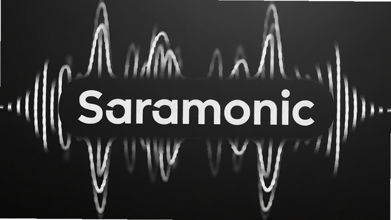 一个抽象的品牌Logo展示图,Saramonic的文字Logo居中,周围环绕着声波线条,背景为深灰色渐变,线条呈白色,简洁大方,体现专业音频品牌的形象,高清,无多余元素,现代极简风格,视觉冲击力强