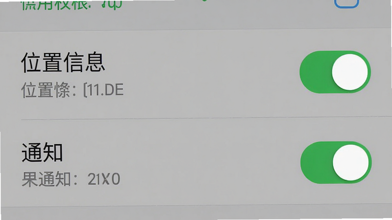 手机设置界面截图,显示应用权限管理页面,其中“位置信息”和“通知”权限开关被设置为开启状态,开关为绿色,背景为系统默认灰色,文字清晰,风格真实,无UI遮挡,高清