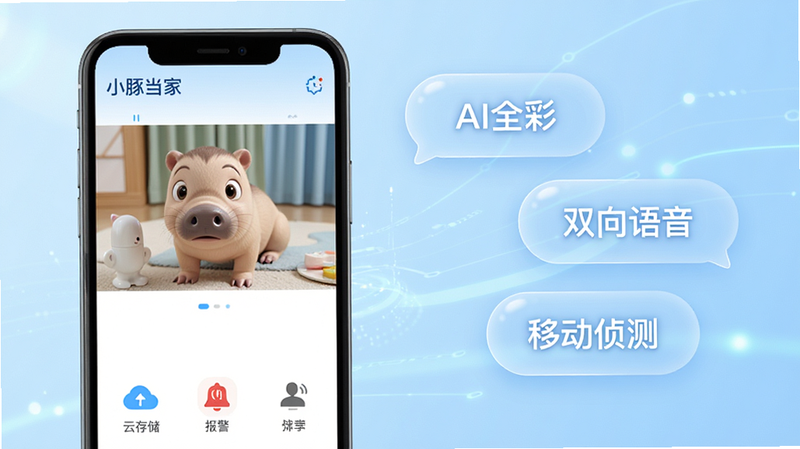 ��������ΪС�൱��APP�ĸ�������ͼ������Ϊ��͵�ǳ��ɫ�Ƽ��н��䡣���չʾ�ֻ���Ļ����ʾ������ʵʱ��ػ��棬�����࣬�ײ��С��ƴ洢��������������ͼ�ꡣ�Ҳ������ż�����͸���Ĺ������ݣ���ע�š�AIȫ�ʡ�����˫�������������ƶ���⡱�������������ִ����ɾ���������Ԫ�أ����ʸ��壬ɫ��������ͻ�������ı���������ܸС�