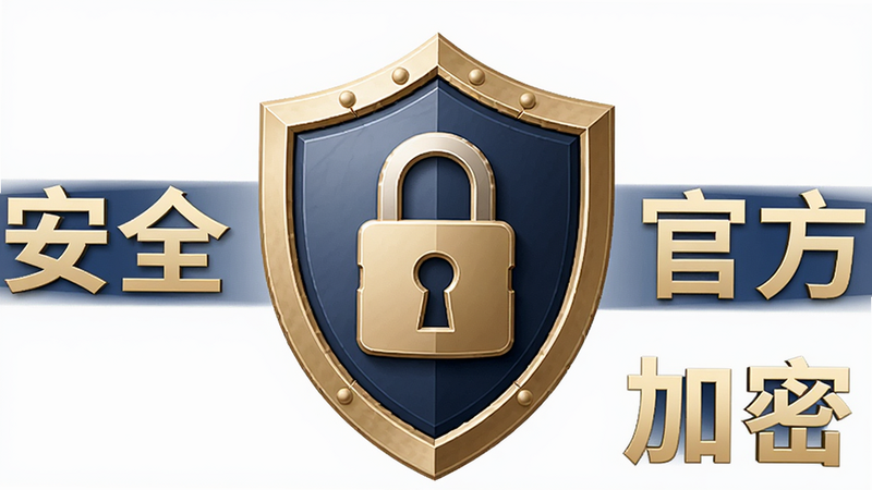 常宁融媒APP安全认证标识图,主体为盾牌图标与锁形图案,周围环绕“安全”“官方”“加密”文字,布局对称,风格庄重,细节精致,画质高,干净无多余元素