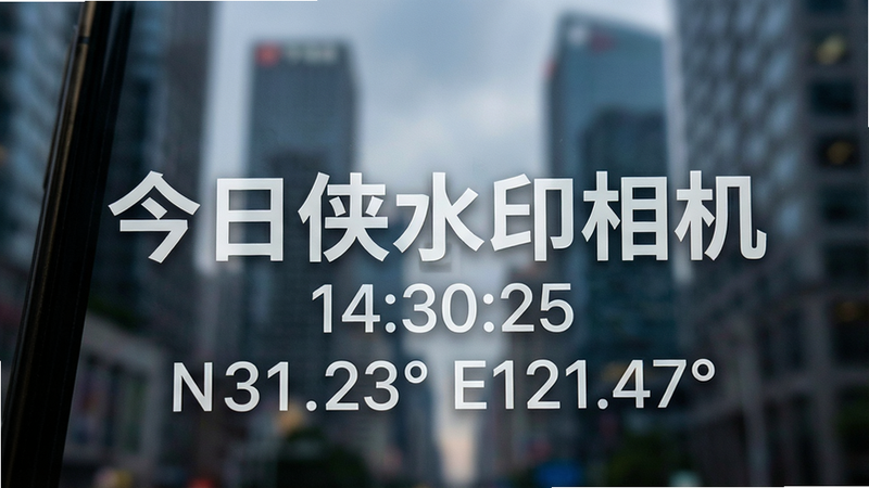 ��д��ͷչʾ�ֻ���Ļ�ϵ�ˮӡϸ�ڣ�����Ϊģ���ĳ��н�����ˮӡ���������ɼ���������������ˮӡ�������ʶ���Լ���ȷ�����ʱ�䡰14:30:25�������ꡰN31.23�� E121.47�㡱������Ϊ�޳��ߺ��壬��ɫΪ��͸����ɫ��ȷ���ڸ��ӱ�������Ȼ�����ɶ������潹�㼯����ˮӡ����չ�ֿƼ��е�������ƣ��߷ֱ��ʣ�ϸ�ڷḻ������㡣