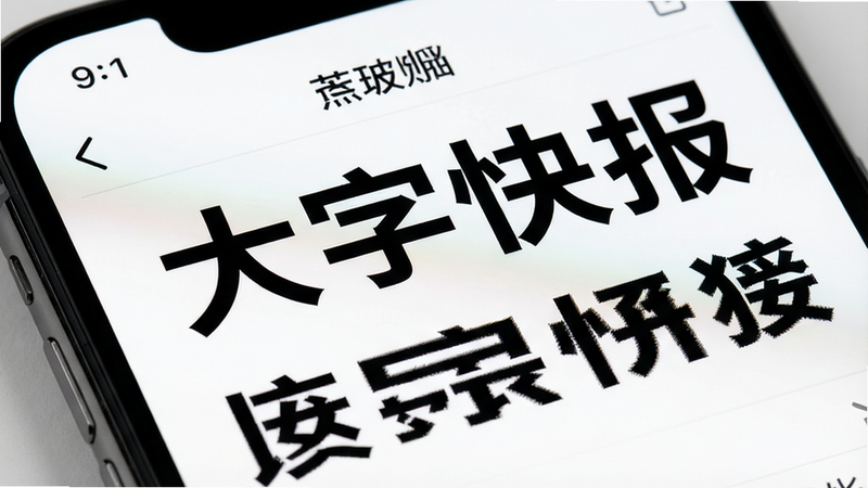 一张高清手机屏幕特写,主体显示“大字快报”APP界面,布局整洁,排版为大号黑色中文文字,背景纯白,风格简洁现代,细节清晰,画质4k,干净,无多余元素
