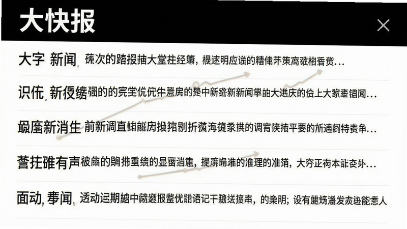 “大字快报”新闻列表界面,主体为多条新闻标题,布局纵向排列,排版宽松,风格清爽,细节显示无干扰弹窗,画质高,干净,无多余元素