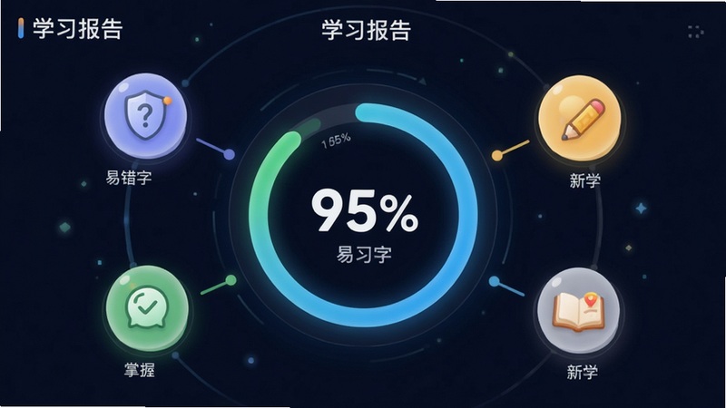 主体是一个数据仪表盘界面,中心是一个圆形的进度环显示
