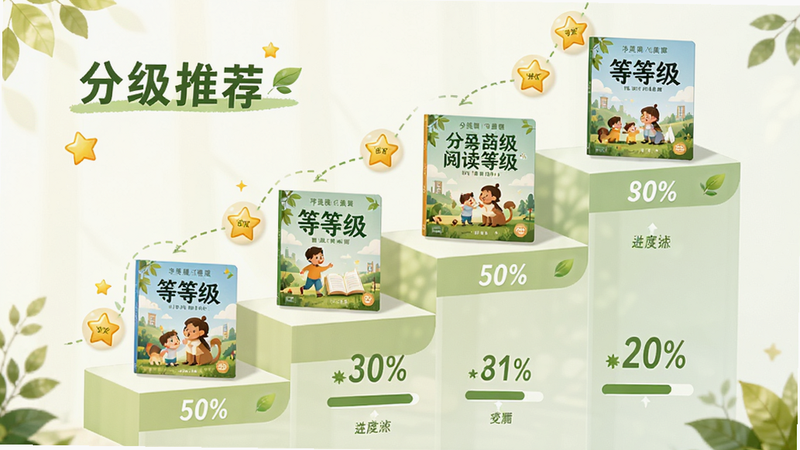 ����Ϊ�ּ��Ķ�·��ͼ�����ֳʽ���״������ÿ��̨�ױ�ע��ͬ�ȼ��鼮���棬�Ű��Ӿ�������ǿ�����������Ȼ��ϸ�ڰ������ǽ���ͼ������Ȱٷֱȣ������������ɾ����޶���Ԫ�أ����ֱ�ע���ּ��Ƽ���