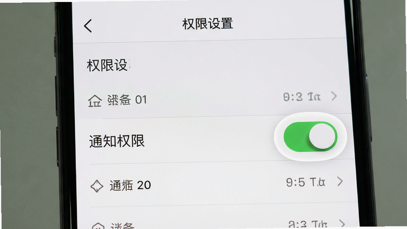 主体为手机设置权限界面,布局为标准列表样式,排版整齐,风格系统原生UI,细节高亮显示