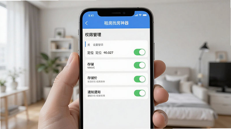 չʾ���ⷿ�ҷ�������App������ҳ���ͼƬ������Ϊ�ֻ���Ļ����ʾȨ�޹����б�������Ϊ��ֱ�б����Ű����룬����࣬ϸ��չʾ��λ���洢��֪ͨȨ�޿���״̬�������������ɾ�