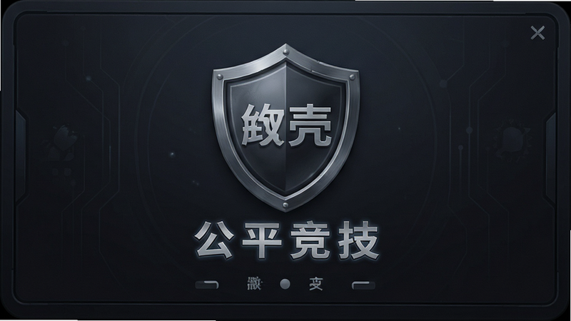 微壳跑得快安全提示界面,显示盾牌图标与“公平竞技”字样,背景为深色,风格严肃可靠,细节精致,画质清晰,干净无杂