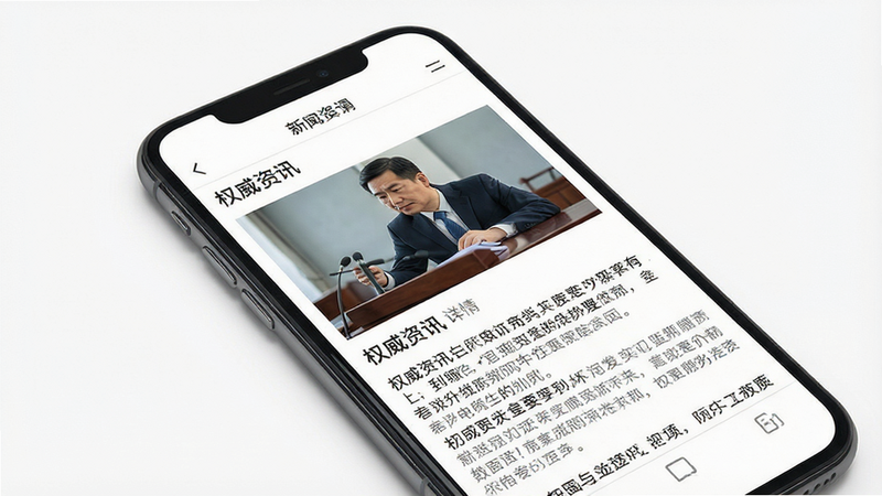 主体为手机屏幕展示新闻详情页,布局为图文结合,排版留白合理,风格为专业严肃,细节包含高清新闻图片和正文段落,画质清晰,干净,无多余元素,文字包含